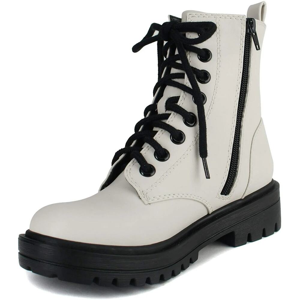 Women Combat Boots Military Platform Boots Side Zip White Soda FIRM-S Size 10